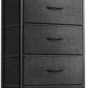 ODK Dresser for Bedroom with 4 Storage Drawers, Small Dresser Chest of Fabric Drawers with Sturdy Steel Frame, Wood Top, Black