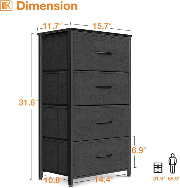 ODK Dresser for Bedroom with 4 Storage Drawers, Small Dresser Chest of Fabric Drawers with Sturdy Steel Frame, Wood Top, Black