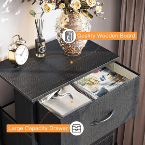 ODK Dresser for Bedroom with 4 Storage Drawers, Small Dresser Chest of Fabric Drawers with Sturdy Steel Frame, Wood Top, Black