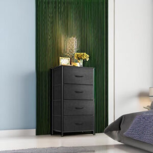 ODK Dresser for Bedroom with 4 Storage Drawers, Small Dresser Chest of Fabric Drawers with Sturdy Steel Frame, Wood Top, Black