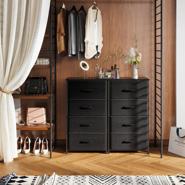 ODK Dresser for Bedroom with 4 Storage Drawers, Small Dresser Chest of Fabric Drawers with Sturdy Steel Frame, Wood Top, Black