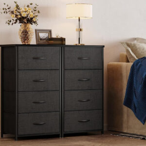 ODK Dresser for Bedroom with 4 Storage Drawers, Small Dresser Chest of Fabric Drawers with Sturdy Steel Frame, Wood Top, Black