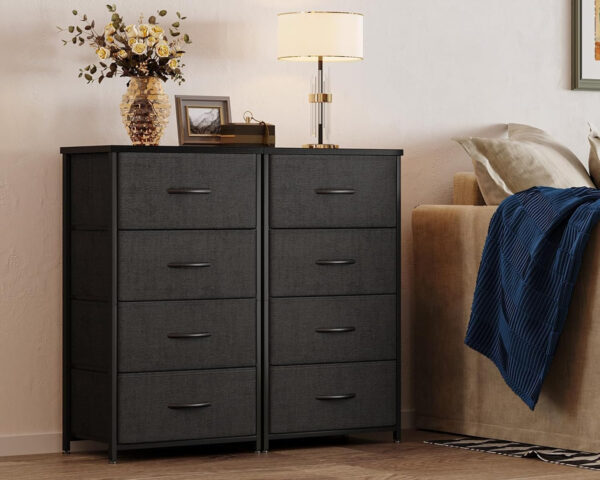 ODK Dresser for Bedroom with 4 Storage Drawers, Small Dresser Chest of Fabric Drawers with Sturdy Steel Frame, Wood Top, Black