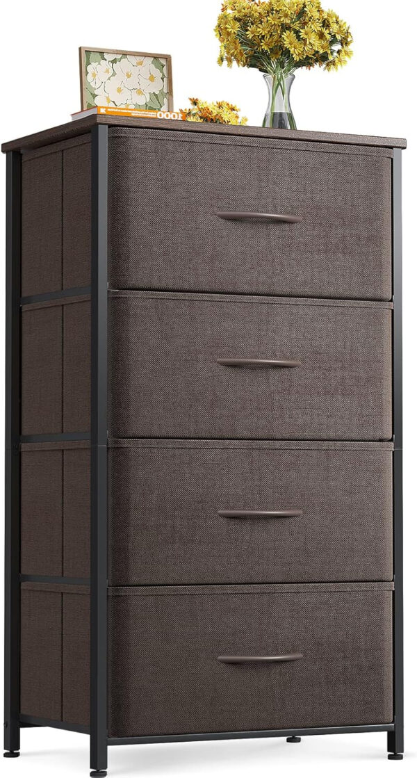 ODK Dresser for Bedroom with 4 Storage Drawers, Small Dresser Chest of Fabric Drawers with Sturdy Steel Frame, Wood Top, Black