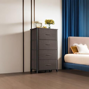 ODK Dresser for Bedroom with 4 Storage Drawers, Small Dresser Chest of Fabric Drawers with Sturdy Steel Frame, Wood Top, Black