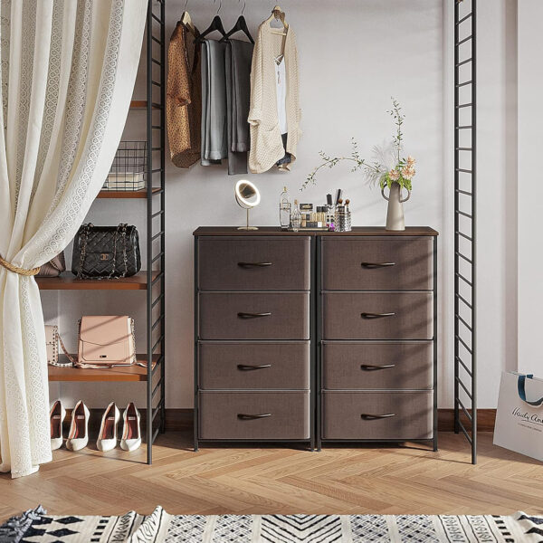 ODK Dresser for Bedroom with 4 Storage Drawers, Small Dresser Chest of Fabric Drawers with Sturdy Steel Frame, Wood Top, Black