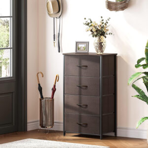 ODK Dresser for Bedroom with 4 Storage Drawers, Small Dresser Chest of Fabric Drawers with Sturdy Steel Frame, Wood Top, Black