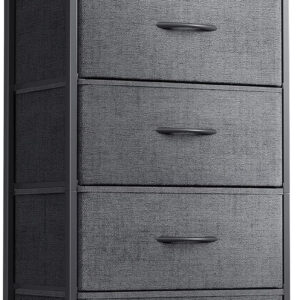 ODK Dresser for Bedroom with 4 Storage Drawers, Small Dresser Chest of Fabric Drawers with Sturdy Steel Frame, Wood Top, Black