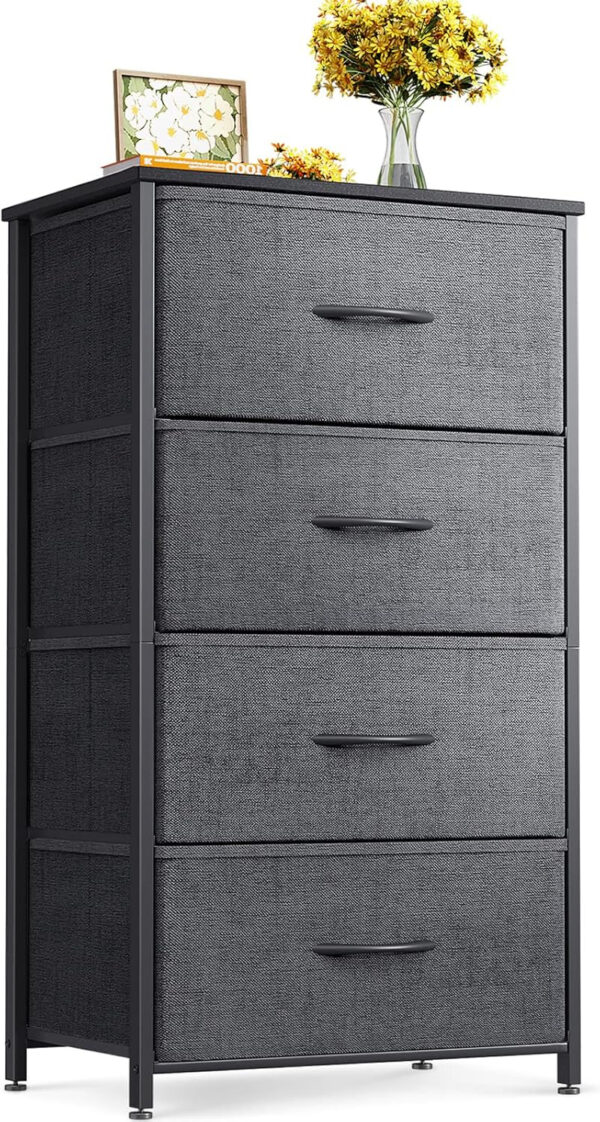 ODK Dresser for Bedroom with 4 Storage Drawers, Small Dresser Chest of Fabric Drawers with Sturdy Steel Frame, Wood Top, Black