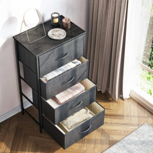 ODK Dresser for Bedroom with 4 Storage Drawers, Small Dresser Chest of Fabric Drawers with Sturdy Steel Frame, Wood Top, Black