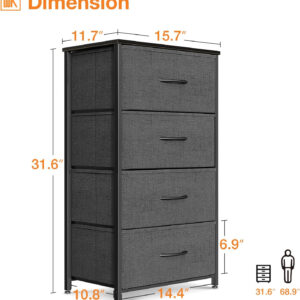 ODK Dresser for Bedroom with 4 Storage Drawers, Small Dresser Chest of Fabric Drawers with Sturdy Steel Frame, Wood Top, Black