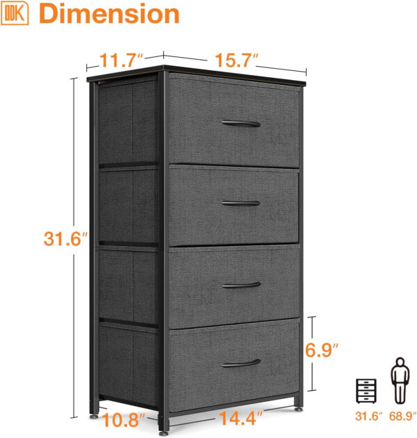 ODK Dresser for Bedroom with 4 Storage Drawers, Small Dresser Chest of Fabric Drawers with Sturdy Steel Frame, Wood Top, Black