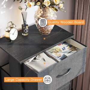 ODK Dresser for Bedroom with 4 Storage Drawers, Small Dresser Chest of Fabric Drawers with Sturdy Steel Frame, Wood Top, Black