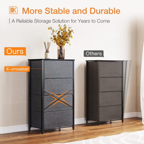 ODK Dresser for Bedroom with 4 Storage Drawers, Small Dresser Chest of Fabric Drawers with Sturdy Steel Frame, Wood Top, Black