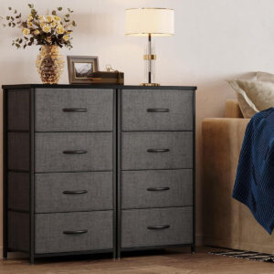 ODK Dresser for Bedroom with 4 Storage Drawers, Small Dresser Chest of Fabric Drawers with Sturdy Steel Frame, Wood Top, Black