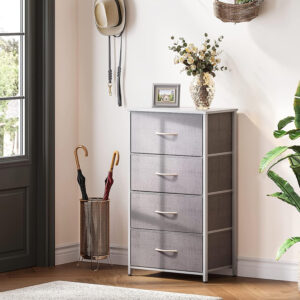 ODK Dresser for Bedroom with 4 Storage Drawers, Small Dresser Chest of Fabric Drawers with Sturdy Steel Frame, Wood Top, Black