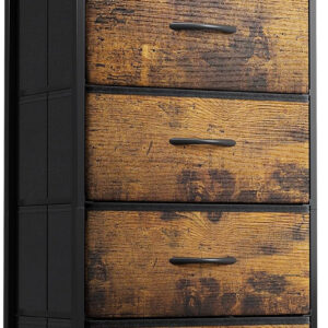 ODK Dresser for Bedroom with 4 Storage Drawers, Small Dresser Chest of Fabric Drawers with Sturdy Steel Frame, Wood Top, Black