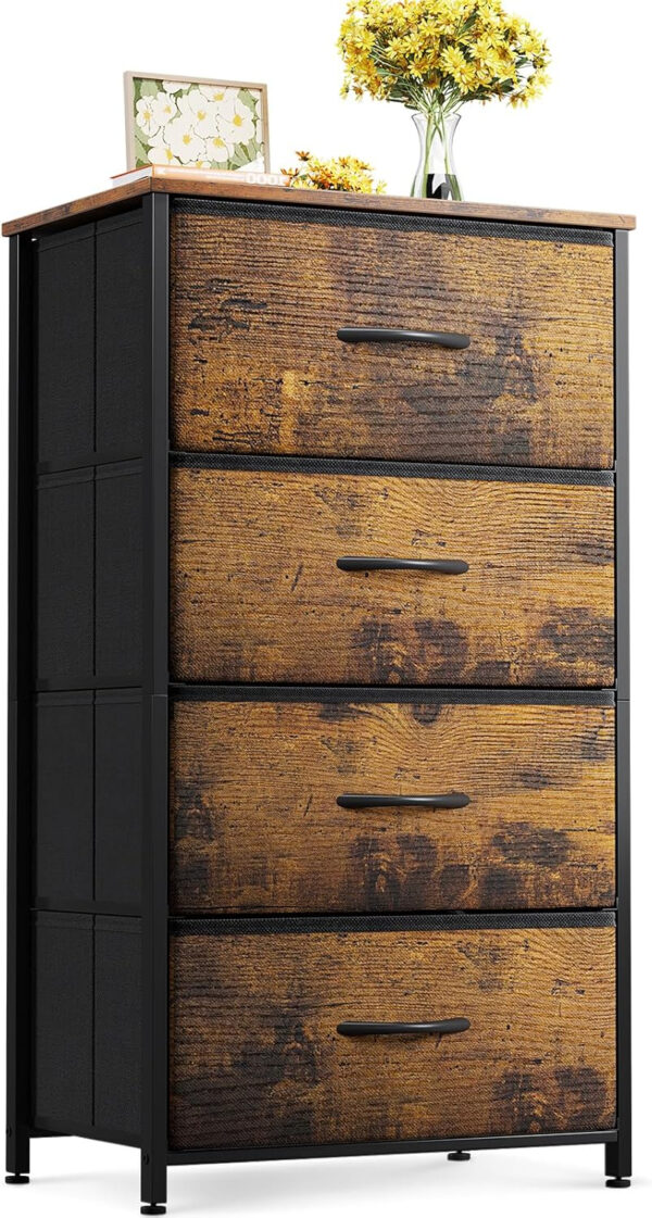 ODK Dresser for Bedroom with 4 Storage Drawers, Small Dresser Chest of Fabric Drawers with Sturdy Steel Frame, Wood Top, Black