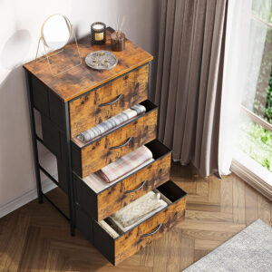 ODK Dresser for Bedroom with 4 Storage Drawers, Small Dresser Chest of Fabric Drawers with Sturdy Steel Frame, Wood Top, Black