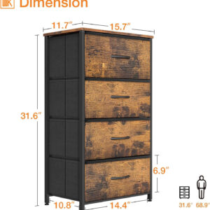 ODK Dresser for Bedroom with 4 Storage Drawers, Small Dresser Chest of Fabric Drawers with Sturdy Steel Frame, Wood Top, Black
