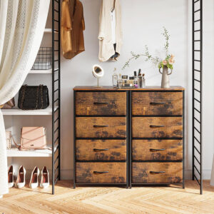 ODK Dresser for Bedroom with 4 Storage Drawers, Small Dresser Chest of Fabric Drawers with Sturdy Steel Frame, Wood Top, Black