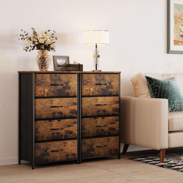 ODK Dresser for Bedroom with 4 Storage Drawers, Small Dresser Chest of Fabric Drawers with Sturdy Steel Frame, Wood Top, Black