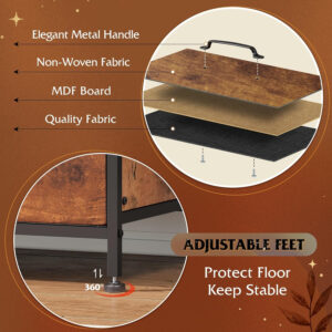 WLIVE 6 Drawer Dresser for Bedroom Large, Fabric Wide Dresser TV Stand for 50, 55, 60 inch TV, Big Long Chest of Drawers with Deep Drawer for Closet, Bedroom, Living Room, Hallway, Rustic Brown