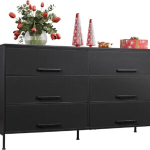 WLIVE 6 Drawer Dresser for Bedroom Large, Fabric Wide Dresser TV Stand for 50, 55, 60 inch TV, Big Long Chest of Drawers with Deep Drawer for Closet, Bedroom, Living Room, Hallway, Rustic Brown
