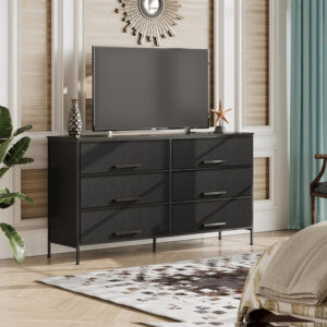 WLIVE 6 Drawer Dresser for Bedroom Large, Fabric Wide Dresser TV Stand for 50, 55, 60 inch TV, Big Long Chest of Drawers with Deep Drawer for Closet, Bedroom, Living Room, Hallway, Rustic Brown