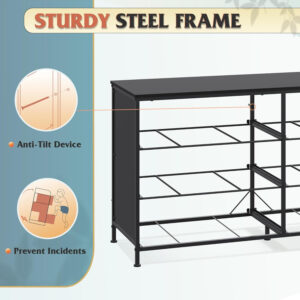 WLIVE 6 Drawer Dresser for Bedroom Large, Fabric Wide Dresser TV Stand for 50, 55, 60 inch TV, Big Long Chest of Drawers with Deep Drawer for Closet, Bedroom, Living Room, Hallway, Rustic Brown