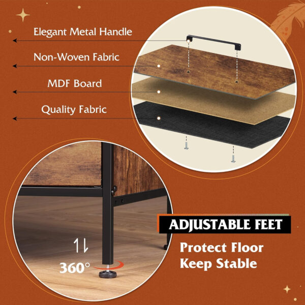 WLIVE 6 Drawer Dresser for Bedroom Large, Fabric Wide Dresser TV Stand for 50, 55, 60 inch TV, Big Long Chest of Drawers with Deep Drawer for Closet, Bedroom, Living Room, Hallway, Rustic Brown