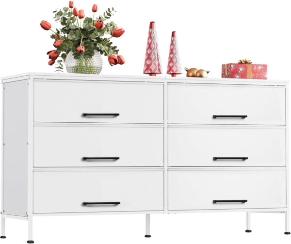 WLIVE 6 Drawer Dresser for Bedroom Large, Fabric Wide Dresser TV Stand for 50, 55, 60 inch TV, Big Long Chest of Drawers with Deep Drawer for Closet, Bedroom, Living Room, Hallway, Rustic Brown