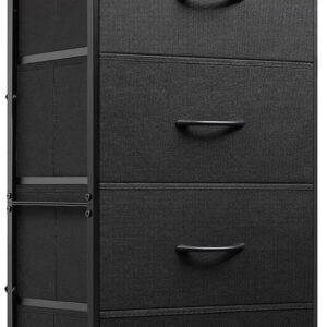 WLIVE Dresser with 4 Drawers, Fabric Storage Tower, Organizer Unit for Bedroom, Hallway, Entryway, Closets, Sturdy Steel Frame, Wood Top, Easy Pull Handle, Charcoal Black