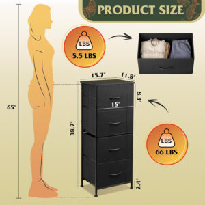 WLIVE Dresser with 4 Drawers, Fabric Storage Tower, Organizer Unit for Bedroom, Hallway, Entryway, Closets, Sturdy Steel Frame, Wood Top, Easy Pull Handle, Charcoal Black