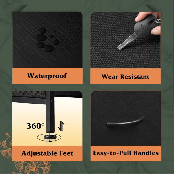 WLIVE Dresser with 4 Drawers, Fabric Storage Tower, Organizer Unit for Bedroom, Hallway, Entryway, Closets, Sturdy Steel Frame, Wood Top, Easy Pull Handle, Charcoal Black