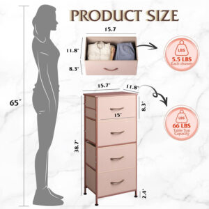 WLIVE Dresser with 4 Drawers, Fabric Storage Tower, Organizer Unit for Bedroom, Hallway, Entryway, Closets, Sturdy Steel Frame, Wood Top, Easy Pull Handle, Charcoal Black