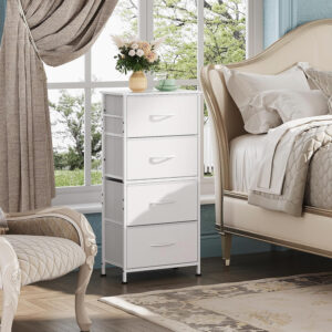 WLIVE Dresser with 4 Drawers, Fabric Storage Tower, Organizer Unit for Bedroom, Hallway, Entryway, Closets, Sturdy Steel Frame, Wood Top, Easy Pull Handle, Charcoal Black