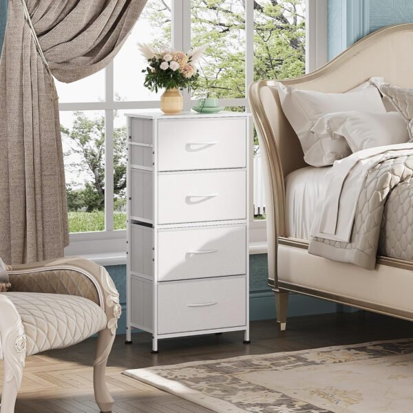 WLIVE Dresser with 4 Drawers, Fabric Storage Tower, Organizer Unit for Bedroom, Hallway, Entryway, Closets, Sturdy Steel Frame, Wood Top, Easy Pull Handle, Charcoal Black