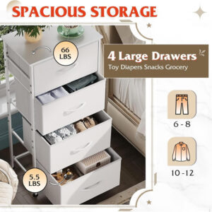 WLIVE Dresser with 4 Drawers, Fabric Storage Tower, Organizer Unit for Bedroom, Hallway, Entryway, Closets, Sturdy Steel Frame, Wood Top, Easy Pull Handle, Charcoal Black