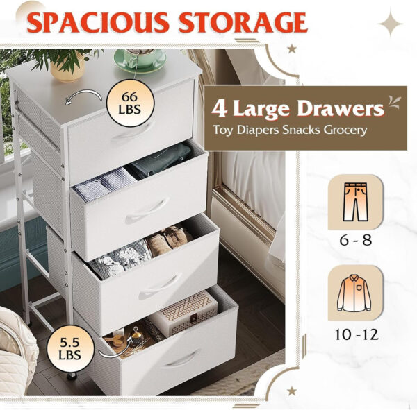 WLIVE Dresser with 4 Drawers, Fabric Storage Tower, Organizer Unit for Bedroom, Hallway, Entryway, Closets, Sturdy Steel Frame, Wood Top, Easy Pull Handle, Charcoal Black