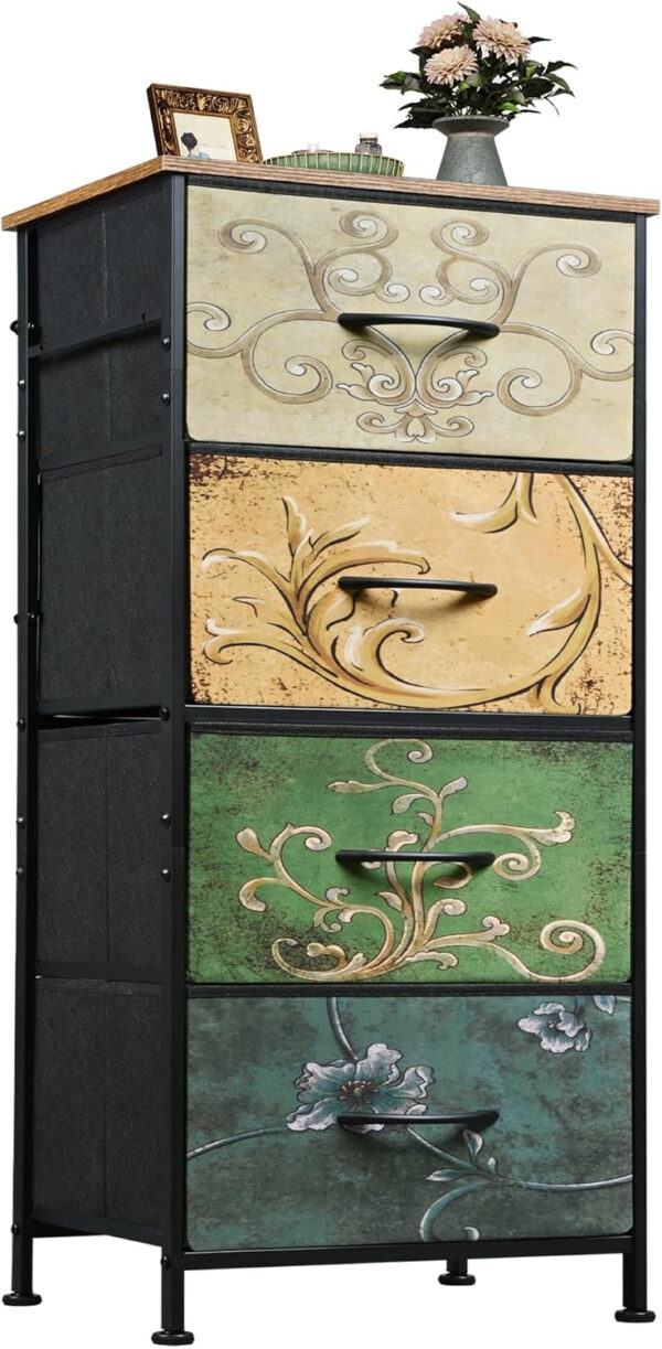 WLIVE Dresser with 4 Drawers, Fabric Storage Tower, Organizer Unit for Bedroom, Hallway, Entryway, Closets, Sturdy Steel Frame, Wood Top, Easy Pull Handle, Charcoal Black