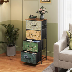 WLIVE Dresser with 4 Drawers, Fabric Storage Tower, Organizer Unit for Bedroom, Hallway, Entryway, Closets, Sturdy Steel Frame, Wood Top, Easy Pull Handle, Charcoal Black