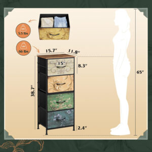 WLIVE Dresser with 4 Drawers, Fabric Storage Tower, Organizer Unit for Bedroom, Hallway, Entryway, Closets, Sturdy Steel Frame, Wood Top, Easy Pull Handle, Charcoal Black