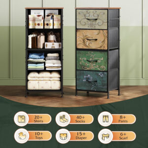 WLIVE Dresser with 4 Drawers, Fabric Storage Tower, Organizer Unit for Bedroom, Hallway, Entryway, Closets, Sturdy Steel Frame, Wood Top, Easy Pull Handle, Charcoal Black