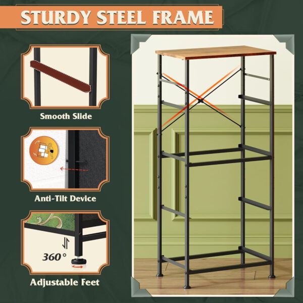 WLIVE Dresser with 4 Drawers, Fabric Storage Tower, Organizer Unit for Bedroom, Hallway, Entryway, Closets, Sturdy Steel Frame, Wood Top, Easy Pull Handle, Charcoal Black