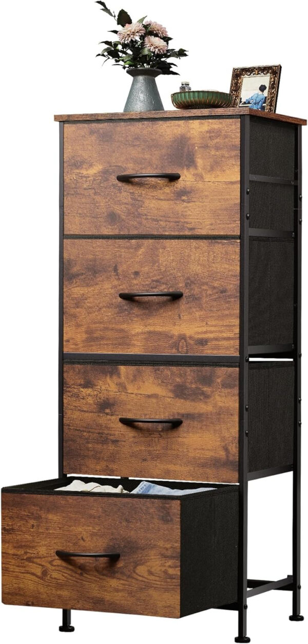 WLIVE Dresser with 4 Drawers, Fabric Storage Tower, Organizer Unit for Bedroom, Hallway, Entryway, Closets, Sturdy Steel Frame, Wood Top, Easy Pull Handle, Charcoal Black