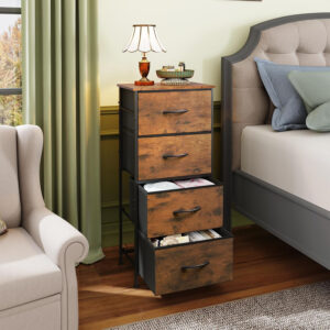 WLIVE Dresser with 4 Drawers, Fabric Storage Tower, Organizer Unit for Bedroom, Hallway, Entryway, Closets, Sturdy Steel Frame, Wood Top, Easy Pull Handle, Charcoal Black