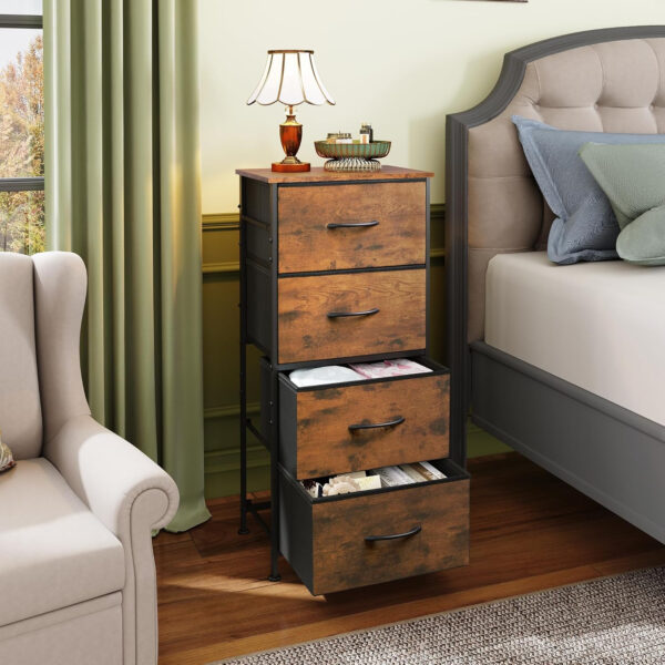 WLIVE Dresser with 4 Drawers, Fabric Storage Tower, Organizer Unit for Bedroom, Hallway, Entryway, Closets, Sturdy Steel Frame, Wood Top, Easy Pull Handle, Charcoal Black