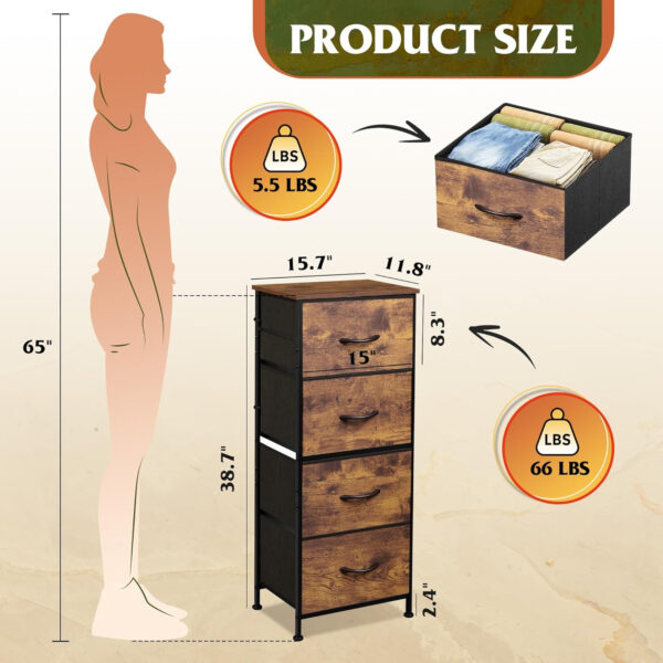 WLIVE Dresser with 4 Drawers, Fabric Storage Tower, Organizer Unit for Bedroom, Hallway, Entryway, Closets, Sturdy Steel Frame, Wood Top, Easy Pull Handle, Charcoal Black