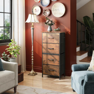 WLIVE Dresser with 4 Drawers, Fabric Storage Tower, Organizer Unit for Bedroom, Hallway, Entryway, Closets, Sturdy Steel Frame, Wood Top, Easy Pull Handle, Charcoal Black